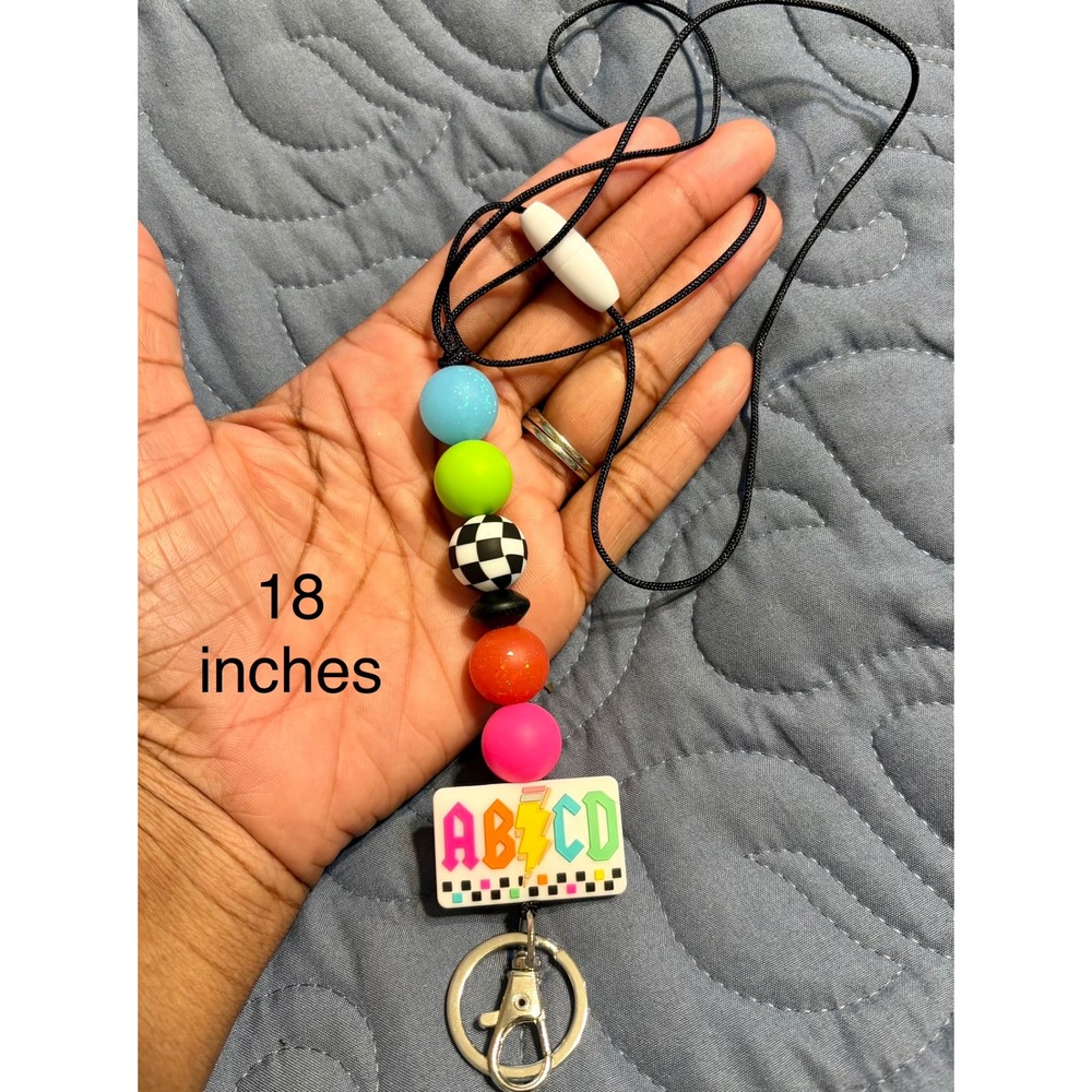 ABCD Teacher Lanyard Silicone Bead Paracord Breakaway Keychain ID Holder 18 Inch